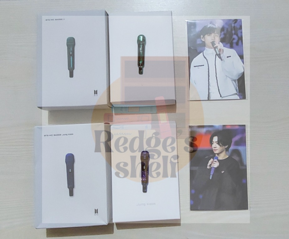 [Bundled] BTS Mic Badge Jungkook and Taehyung with Photocard, Hobbies