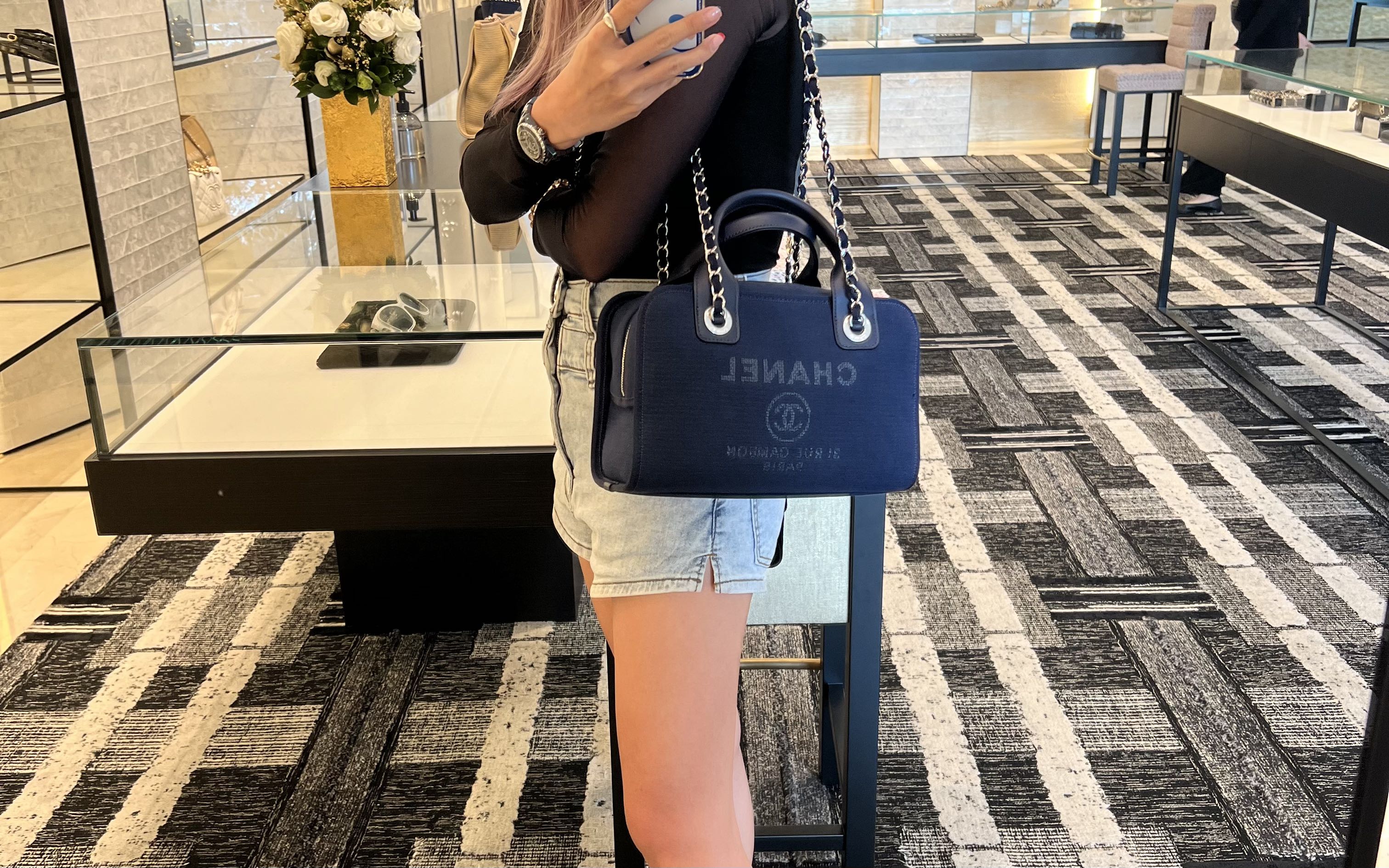 Chanel Navy Deauville Bowling bag