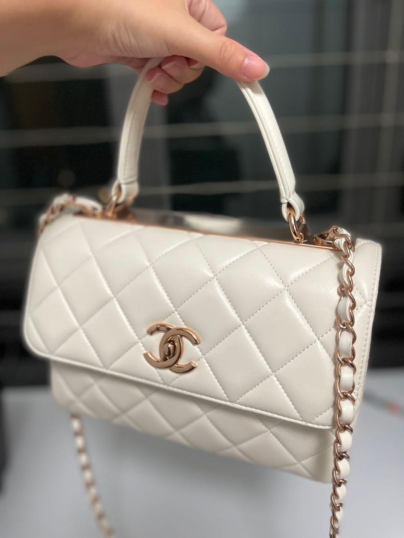 CHANEL Lambskin Quilted Small Trendy CC Dual Handle Flap Bag White 1215457   FASHIONPHILE