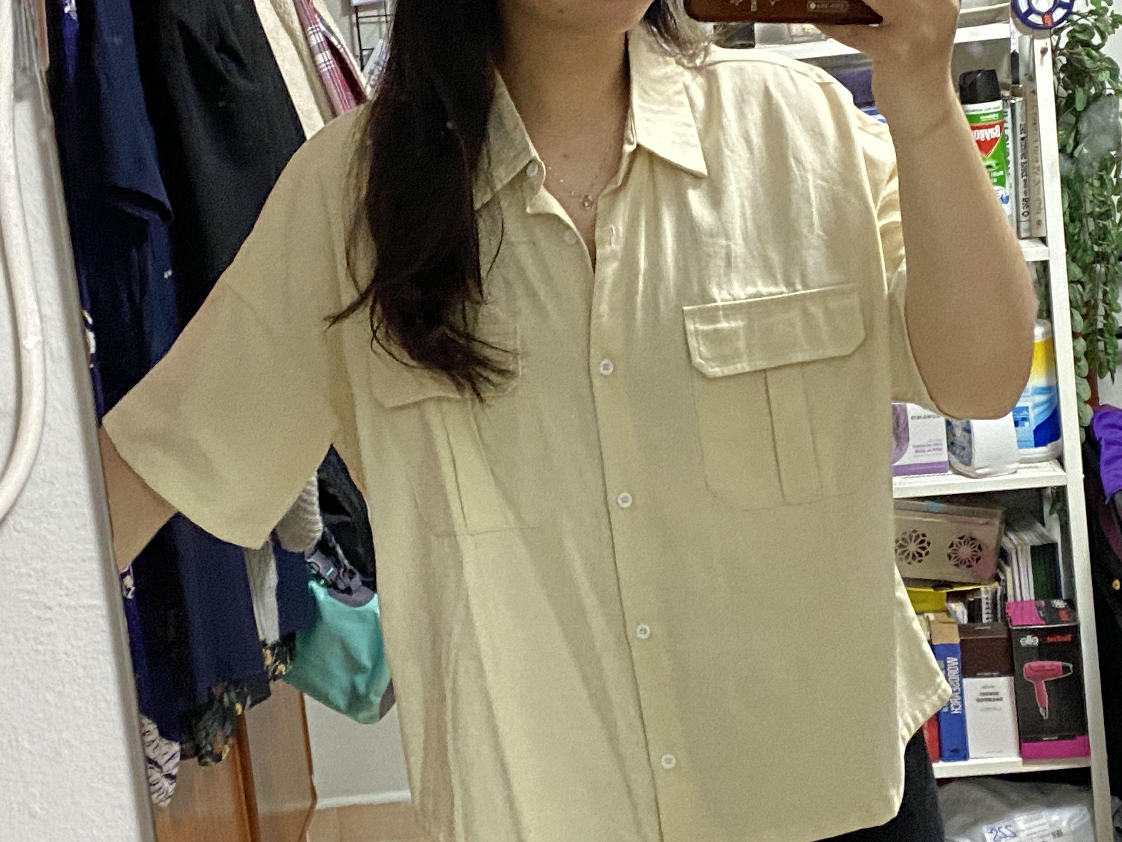 Cream button up blouse, Women's Fashion 