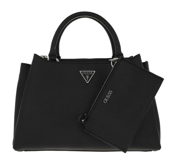 Guess Ambrose Turnlock Satchel Black bag, Women's Fashion, Bags