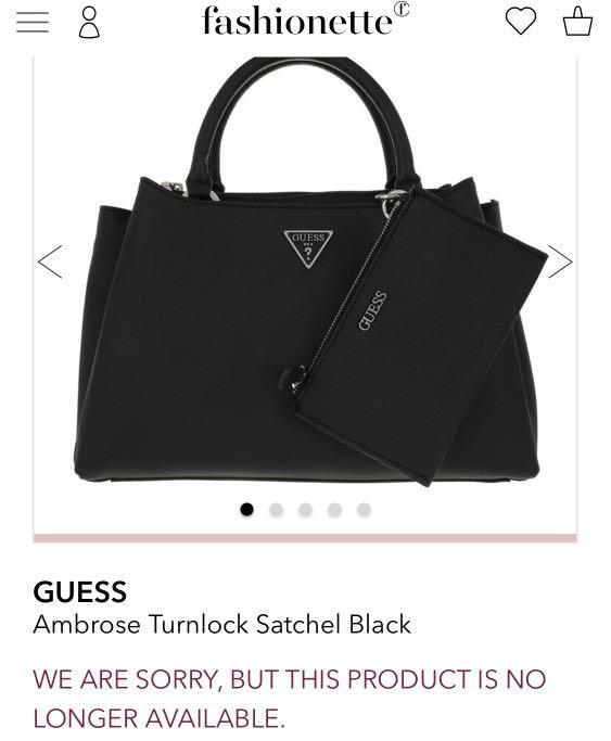 Guess Ambrose Turnlock Satchel Black bag, Women's Fashion, Bags