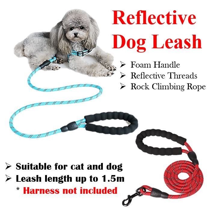 1.5m Sturdy Dog Leash with Comfortable Padded Handle and Highly Reflective Wires Leashes Dog Leash rope leash for all sized dogs （Pink）