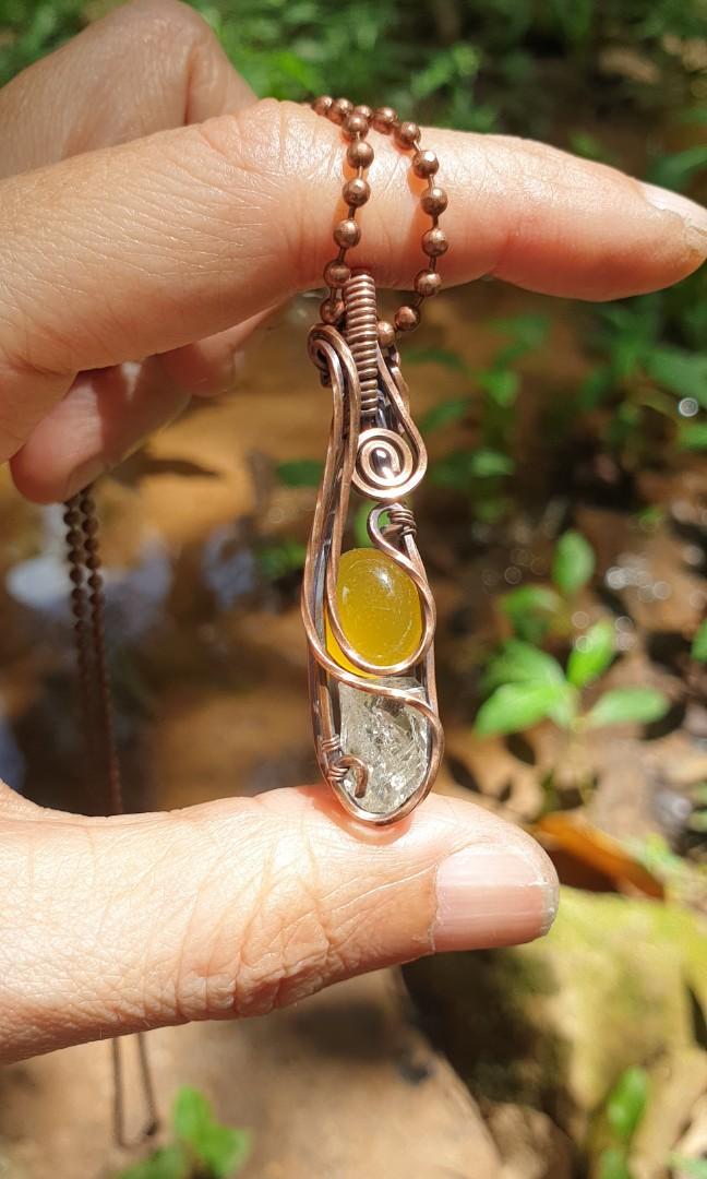 Herkimer Quartz Diamond with Yellow Chalcedony Wire Wrapped