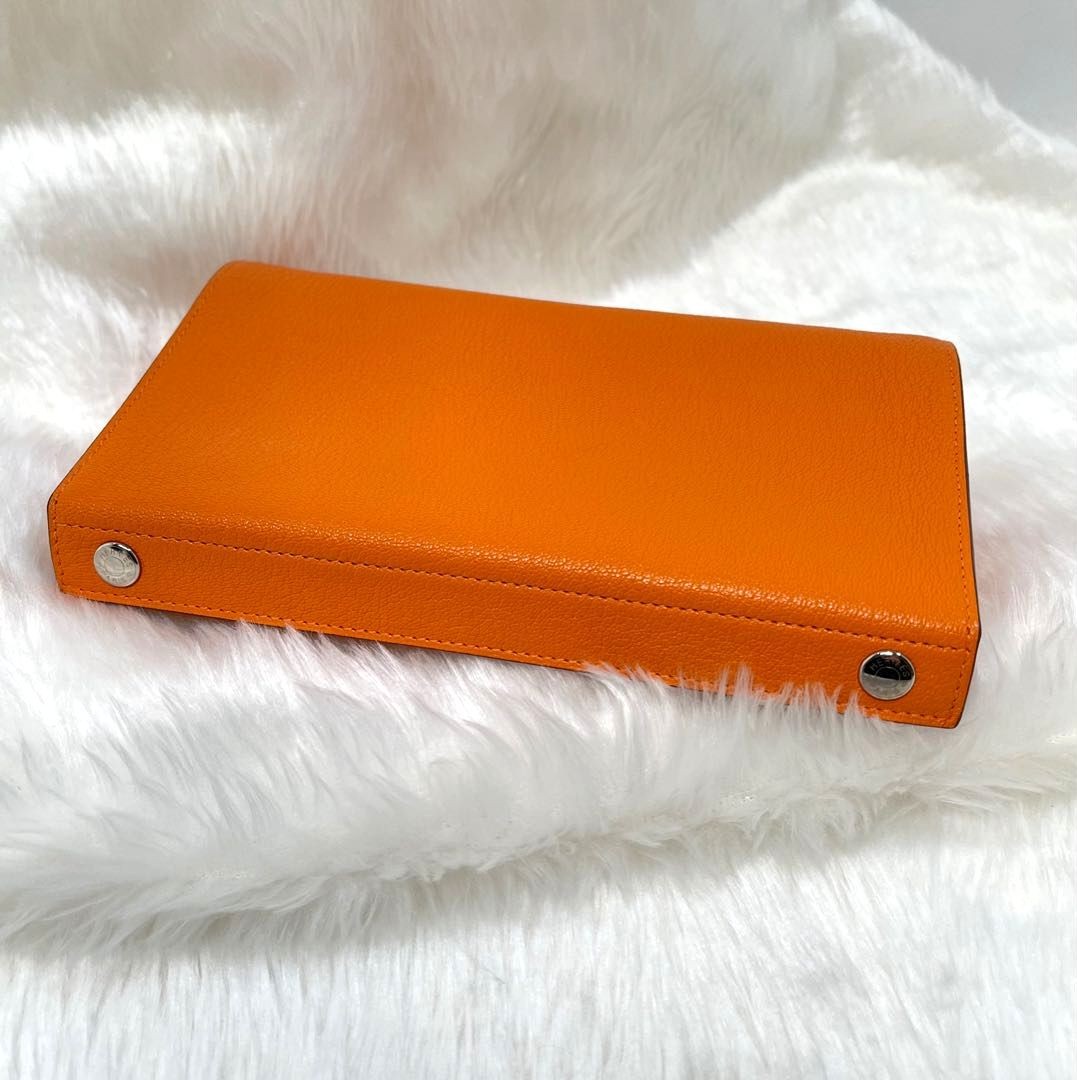 Hermes Orange H Chevre Leather Karo GM Clutch Bag with Palladium Hardware