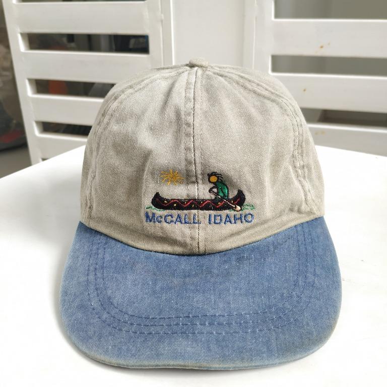 IDAHO VINTAGE DAD CAP HAT LEATHER STRAP GREY BLUE BOAT RIVER SUNGAI DAD HAT