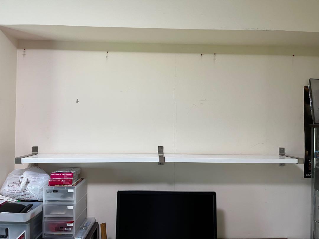 Ikea BERGSHULT/GRANHULT wall shelf with 3 metal brackets,white/nickelplated 160x20cm, Furniture