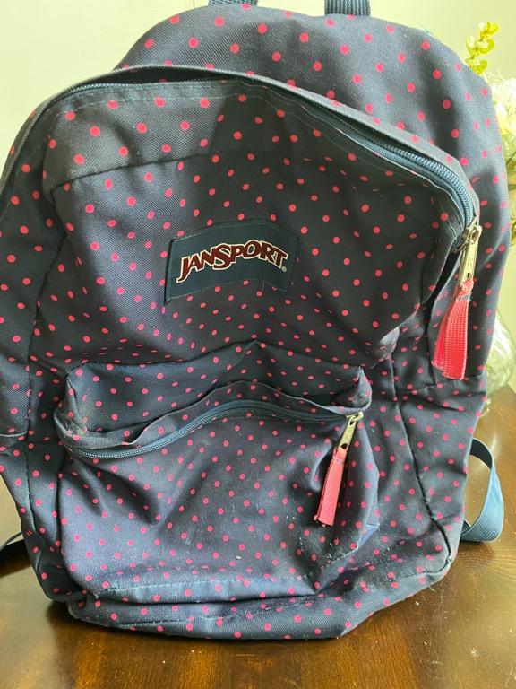 JANSPORT Blue & Pink Polka Dot Backpack (Category: Backpacks) located in Paranaque City. Submitted by coventgardener (Listing ID 1147131385, Image 3). Description: PRE-LOVED 🌸 Price negotiable, PM for more details. 🍃.