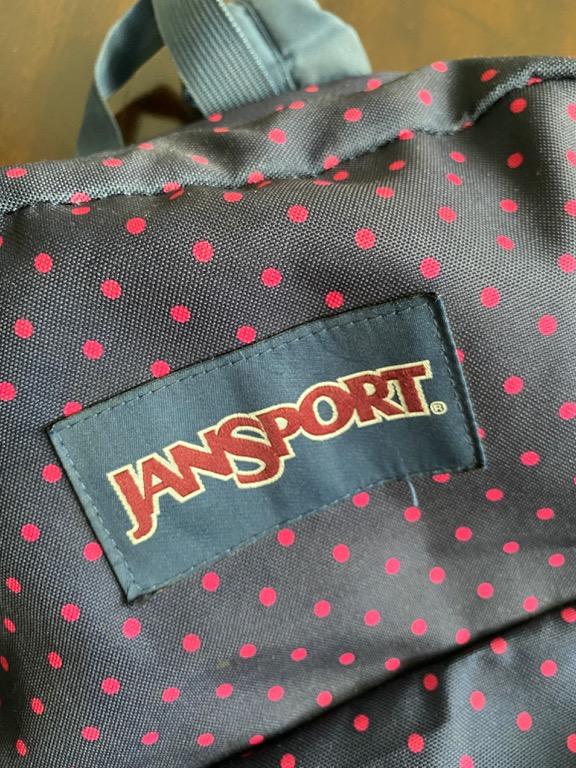 JANSPORT Blue & Pink Polka Dot Backpack, Women's Fashion, Bags