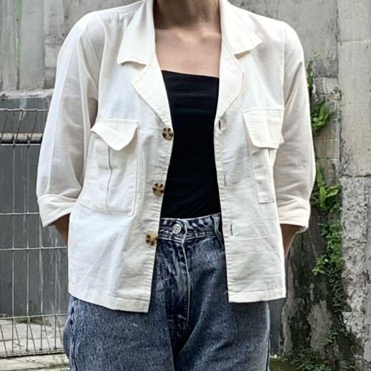Linen crop shirt, Fesyen Wanita 