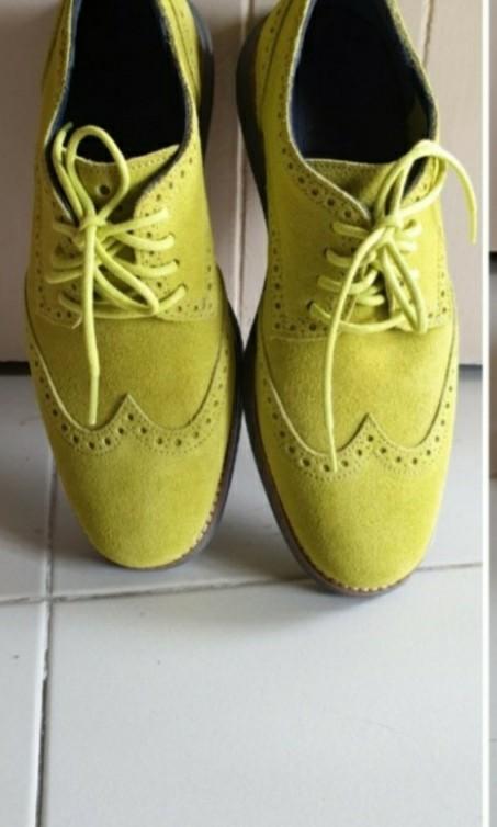 Men Cole Haan NEON GREEN suede Wingtip Oxford Sneaker Lunarlon. Shoes