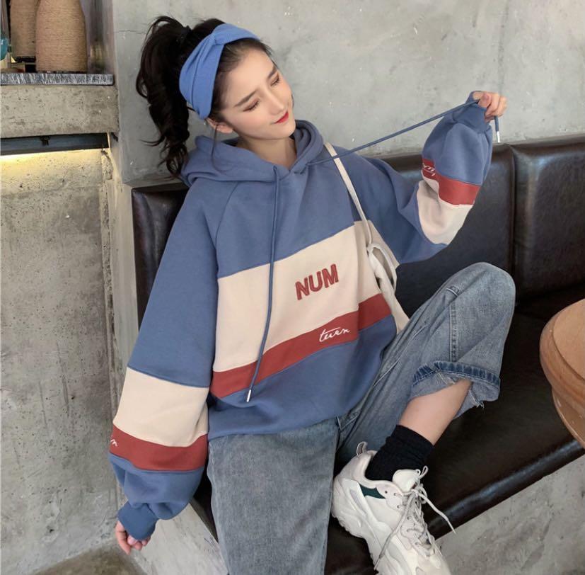 [PO90] Ulzzang Boyfriend Colourblock Oversized Hoodie, Women's Fashion ...