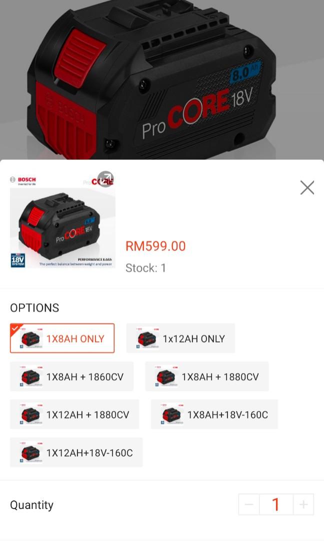 ProCORE 18V/8.0Ah Li-Ion Heavy Duty Bosch Battery Pack 1600A016GK, Hobbies  & Toys, Stationery & Craft, Craft Supplies & Tools on Carousell