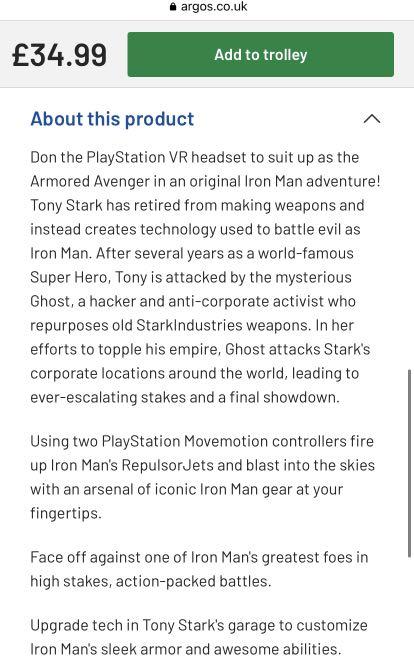 Iron man vr argos best sale