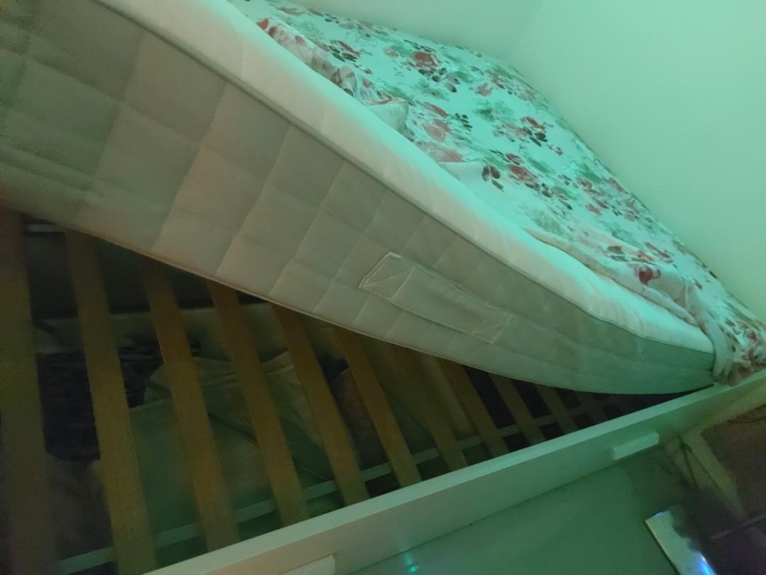 Queen size Ikea bed frame and Ikea mattress set, Home & Furniture