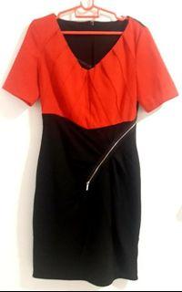 Made in Italy: Chiffon Short Sleeve Zip Dress - Red/Black (L/EU40/UK12/US8)