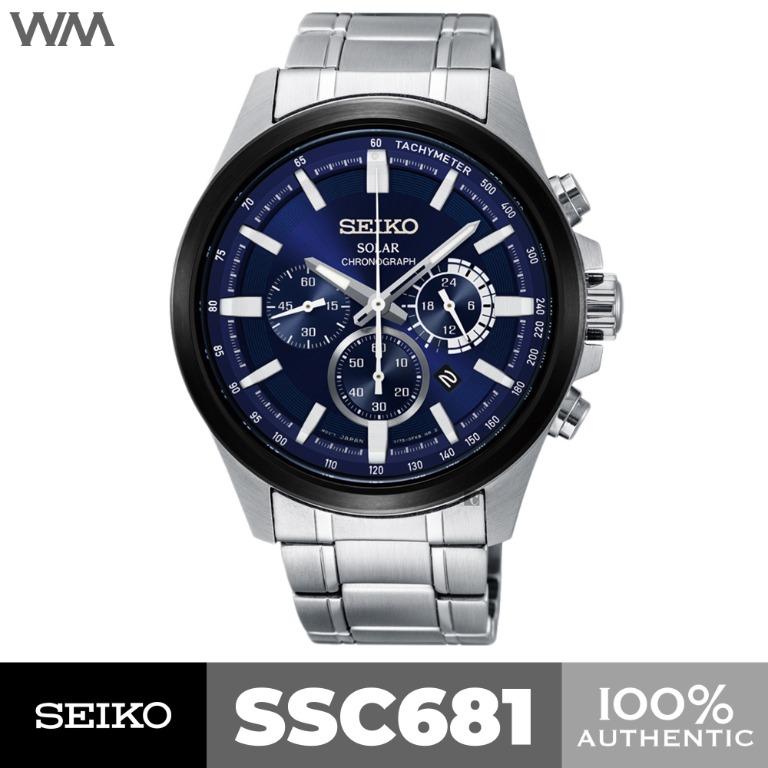 Seiko Solar Chronograph Blue Dial Sapphire Glass Stainless Steel Watch  SSC681 SSC681P1, Men's Fashion, Watches & Accessories, Watches on Carousell