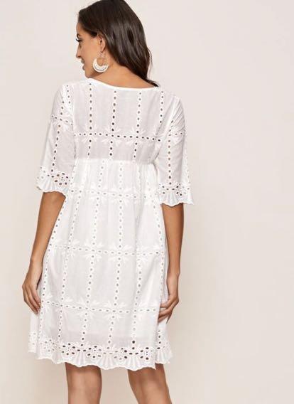 Shein white outlet embroidered dress