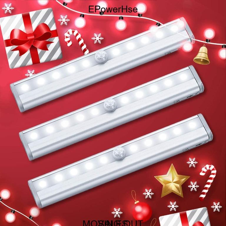 SHIFTINGOUT Criacr Motion Sensor Light Bar 10 LED 3 Pack Battery Operated Wardrobe Light Closet Night Light with Stick On Magnetic Strip Auto On Off for Wardrobe Closet Cabinet Kitchen Stairs White Fu...