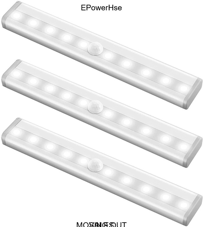 SHIFTINGOUT Criacr Motion Sensor Light Bar 10 LED 3 Pack Battery Operated Wardrobe Light Closet Night Light with Stick On Magnetic Strip Auto On Off for Wardrobe Closet Cabinet Kitchen Stairs White Fu...