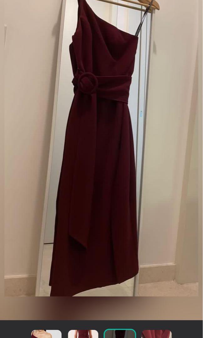 Shona Joy one shoulder burgundy maroon dress Women s Fashion