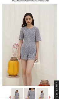 TSW Paula Premium Lace Romper Lavender Grey Size L