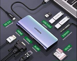 UGREEN USB C Hub 10 in 1 Hub with Ethernet 4K Type-C to HDMI VGA PD Power Delivery 3 USB 3.0 Ports 3.5mm SD TF Cards Reader Docking Station for MacBook Pro Air and Type-C Windows Laptops Xiaomi Pad 5 Pro
