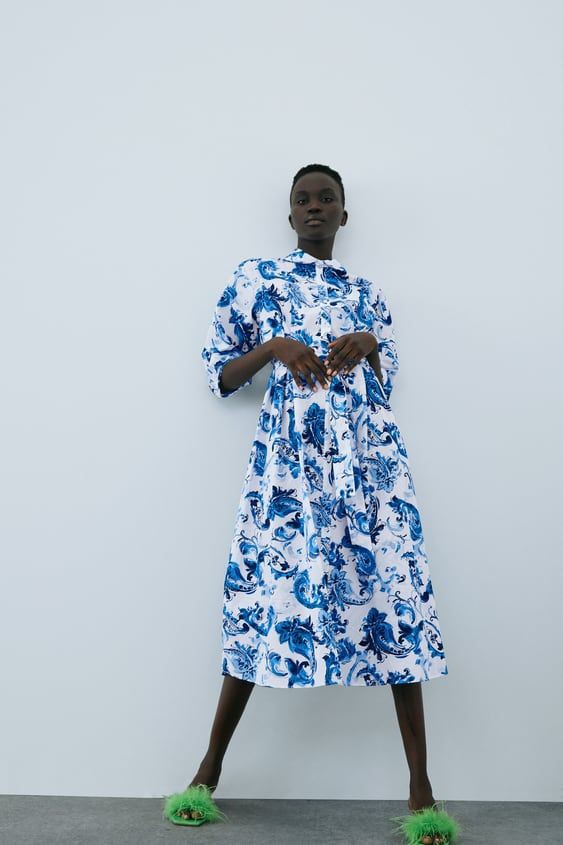 zara floral print poplin dress