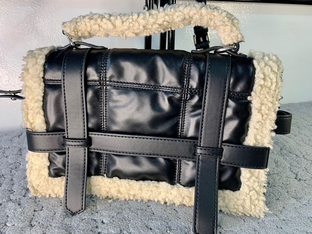 Zara fleece trim quilted city bag shop