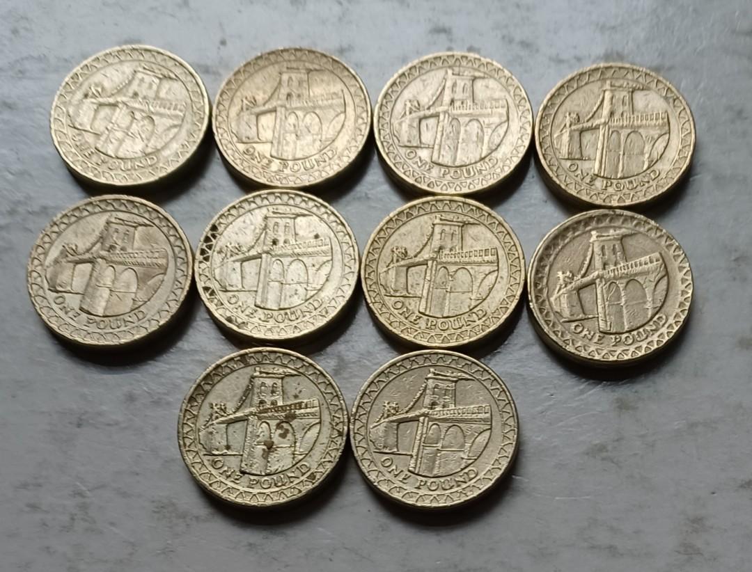 英國2005年1英鎊硬幣(Menai Suspension Bridge) 共10枚(品相實物如圖), 興趣及遊戲, 收藏品及紀念品, 錢幣-  Carousell