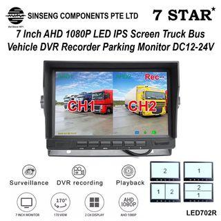 2CH 7”inch Monitor Car Recorder DVR [Support:2/4 Channels BNC/RCA Input & Split Screen Display, Up to Max:256GB Micro SD Card, AHD/TVI/CVI/CVBS/1080P Full-HD CCTV Camera, Voltage:9-36V, Front and Rear/Back Car Camera Mobile Recorder] By:7-STAR*
