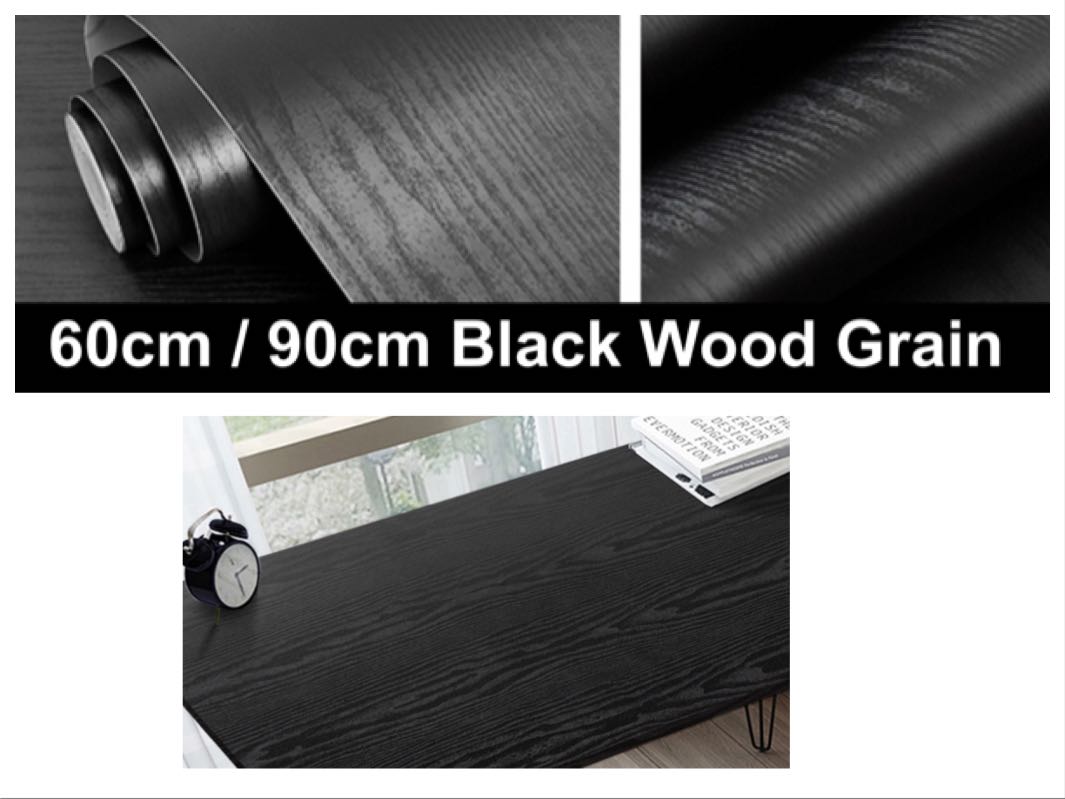 90cm Width Ready Stock Black Wood PVC Stickers Wallpaper Decal Wardrobe ...