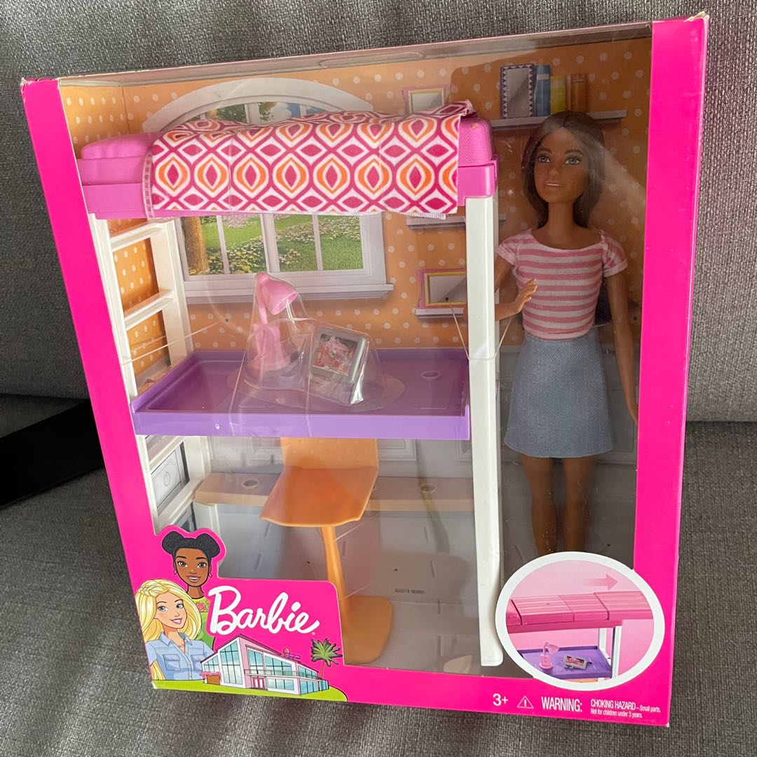 Barbie Doll and Furniture Set, Barbie Loft Bed with Desk Transforming