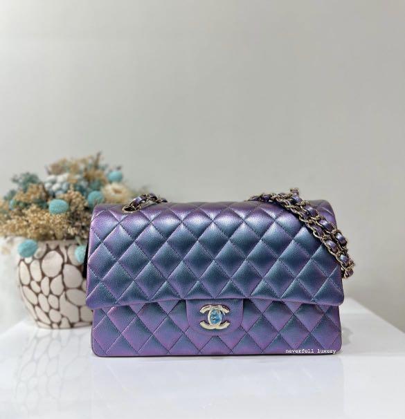 22P Chanel Iridescent Purple Medium Flap Bag, Luxury, Bags