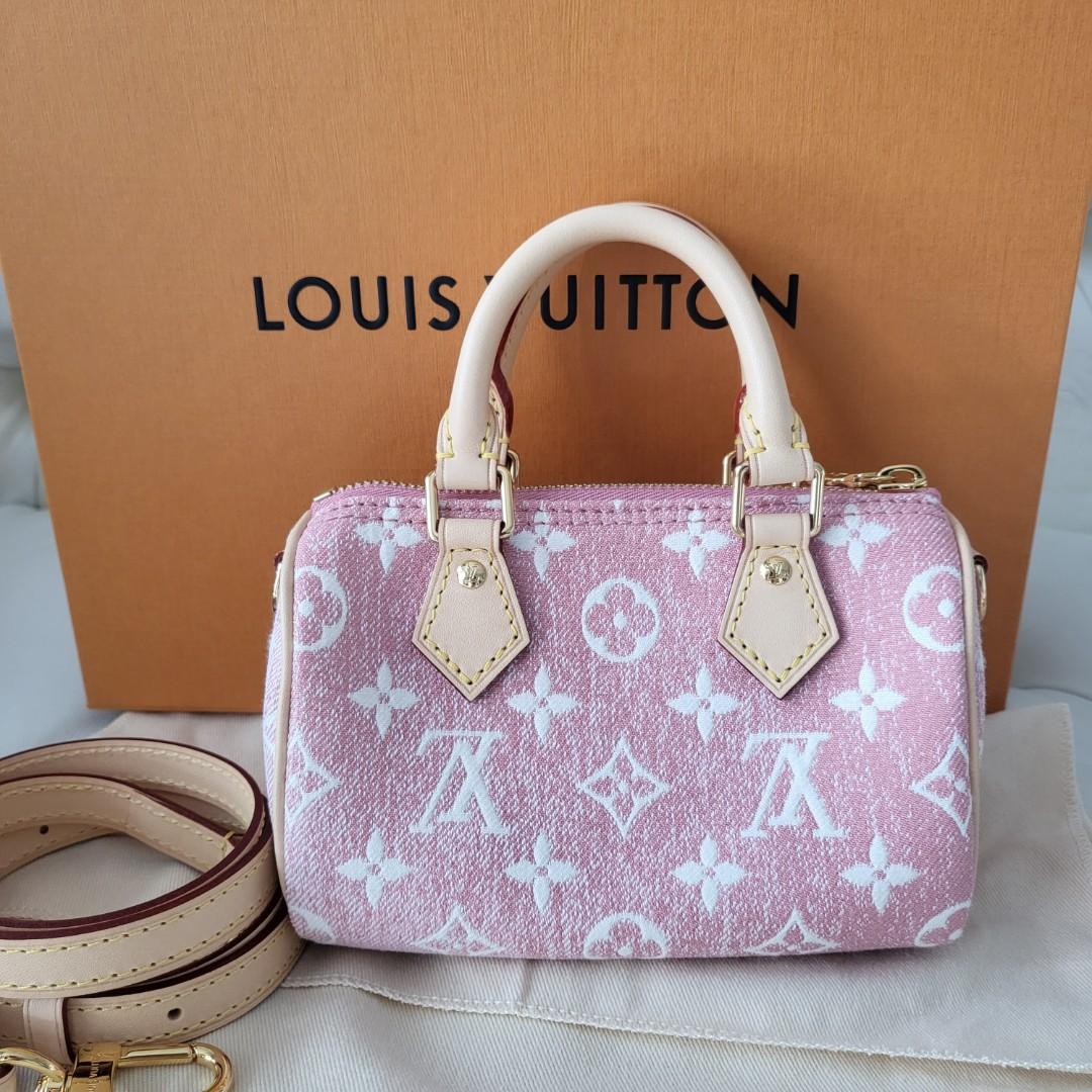 Louis Vuitton Nano Speedy Denim Jacquard Pink in Denim/Calfskin Leather  with Gold-tone - US