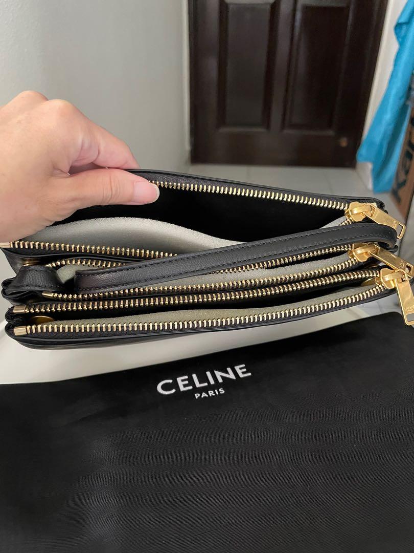 CELINE Lambskin Small Trio Crossbody Bag Black 1245410