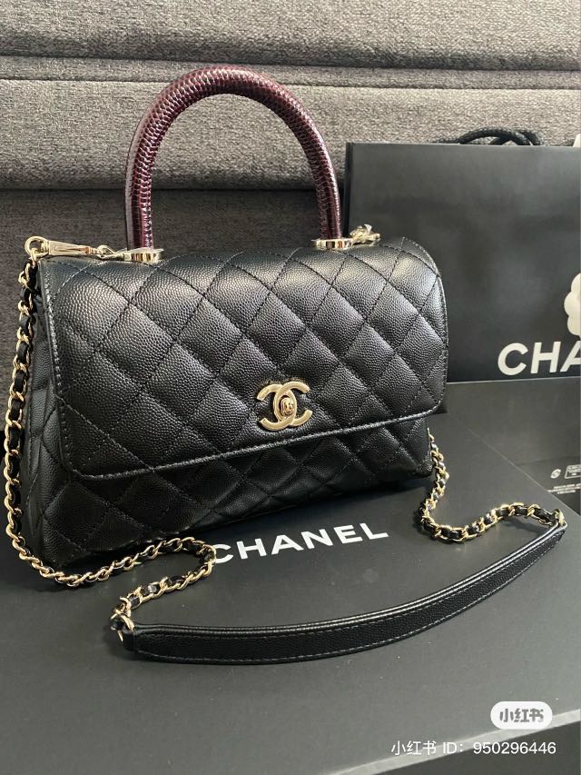 Chanel coco handle black with red handle small Luxury Bags