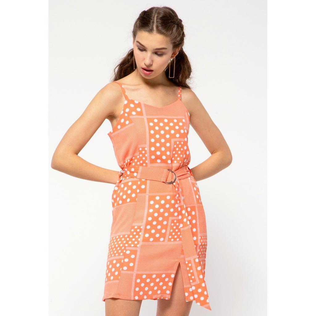 Colorbox Polka Dot Orange Dress Mlle Gabrielle Red Gray Polka Dot