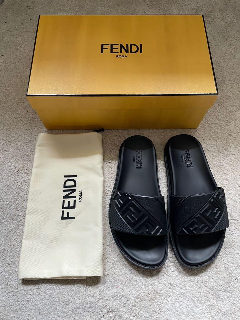 Fendi logo embossed slides store