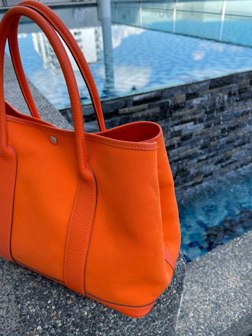 Hermes Orange Canvas and Black Leather Garden Party 36 Tote Bag