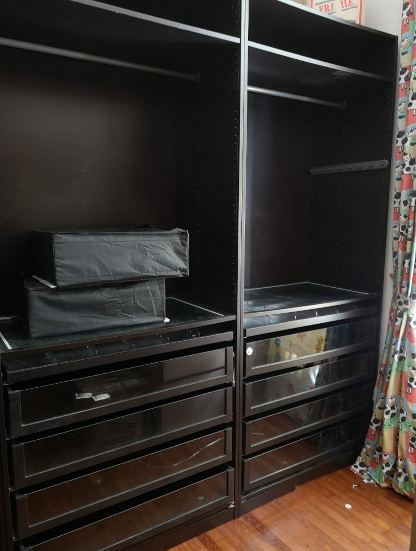 Ikea PAX Wardrobe black Brown with 4 glass drawers 1 shelf 1
