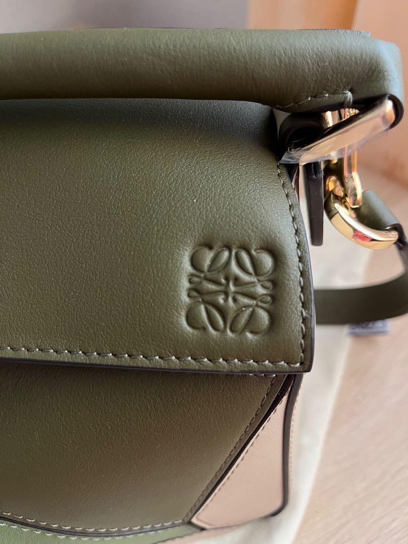 Loewe Mini Puzzle Bag Patchwork Calfskin In Green/Olive