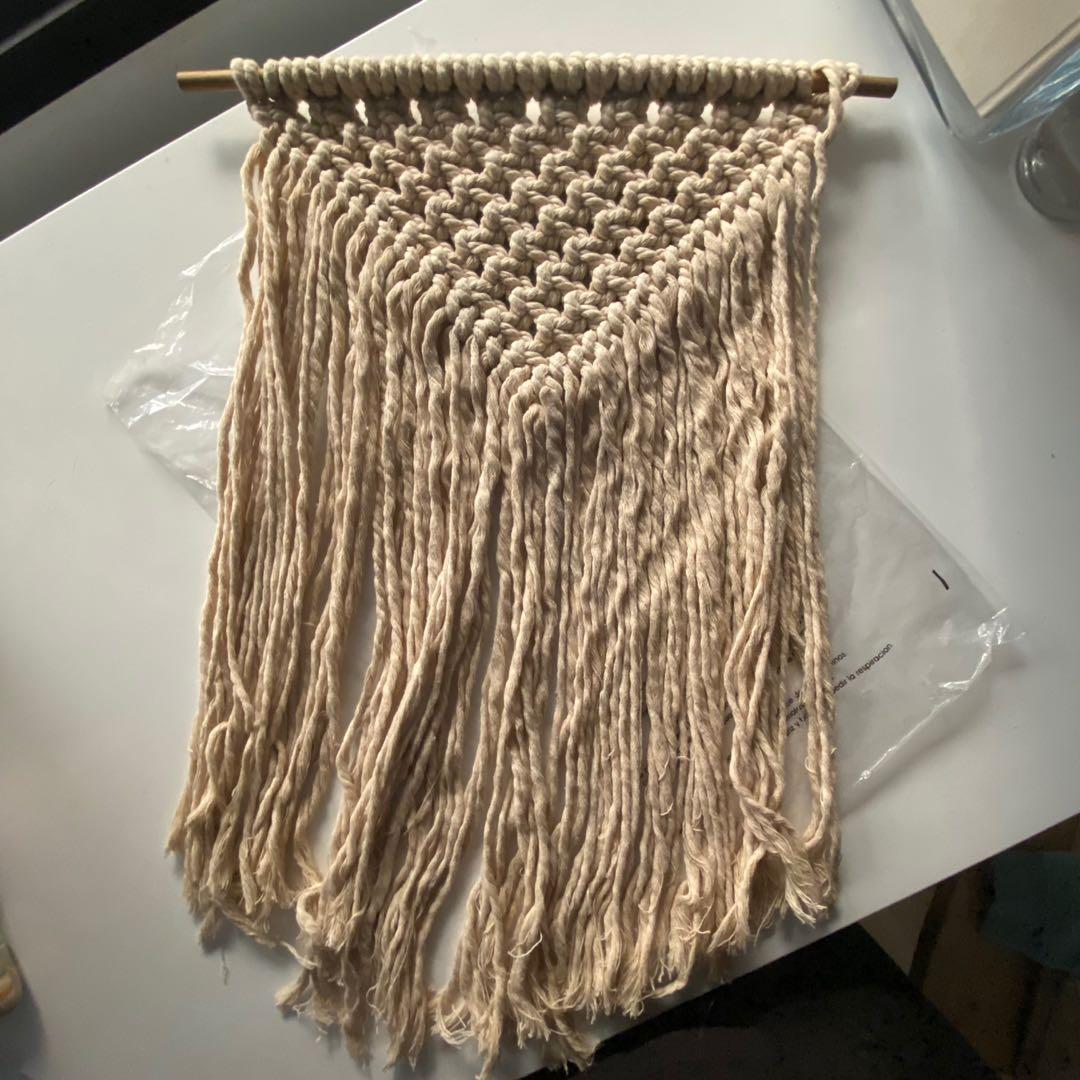 Macrame wall decor (Category: Wall Decor) located in Baguio. Submitted by fleuraline (Listing ID 1147390172, Image 1). Description: Hanging stick 16.75 inches long Macrame - 13 inches width, 23 inches long.