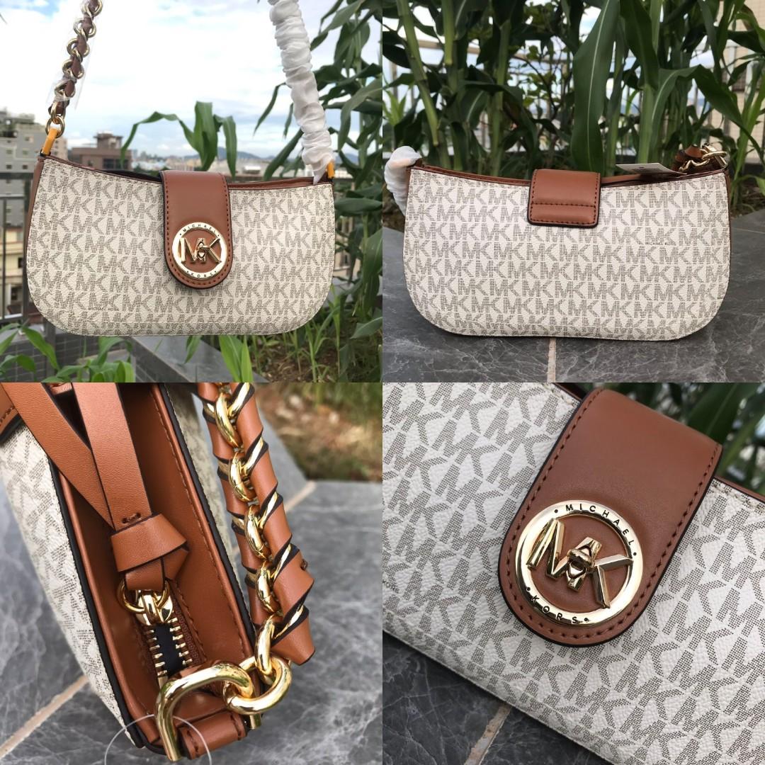 Michael Kors Carmen XS Leather Pouchette Shoulder Bag (Brown), Luxury, Bags  & Wallets on Carousell