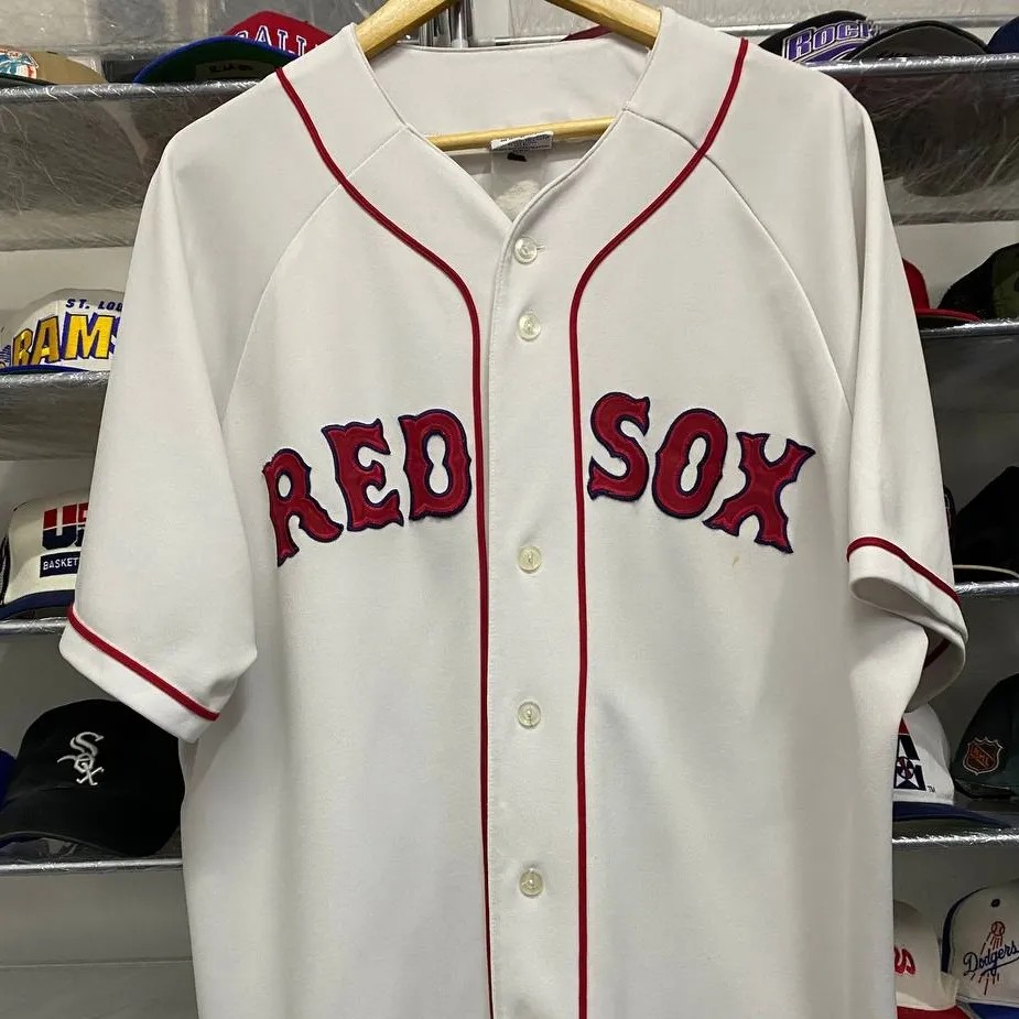 Retro Majestic Boston Red Sox MLB Red Navy Pullover Jersey Adult