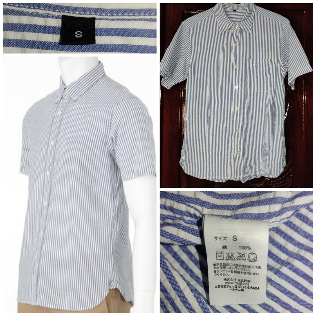 MUJI Striped Short Sleeve Shirt (Blue), Men's Fashion, Tops & Sets ...