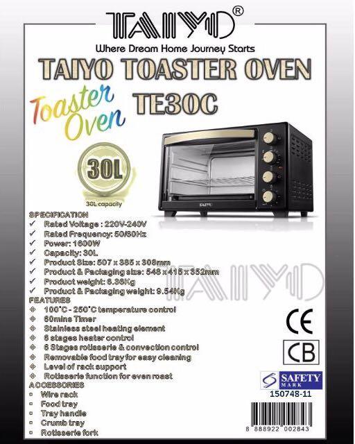 [Taiyo]TE30C/ 30L Toaster Oven /wire rack food tray crumb tray