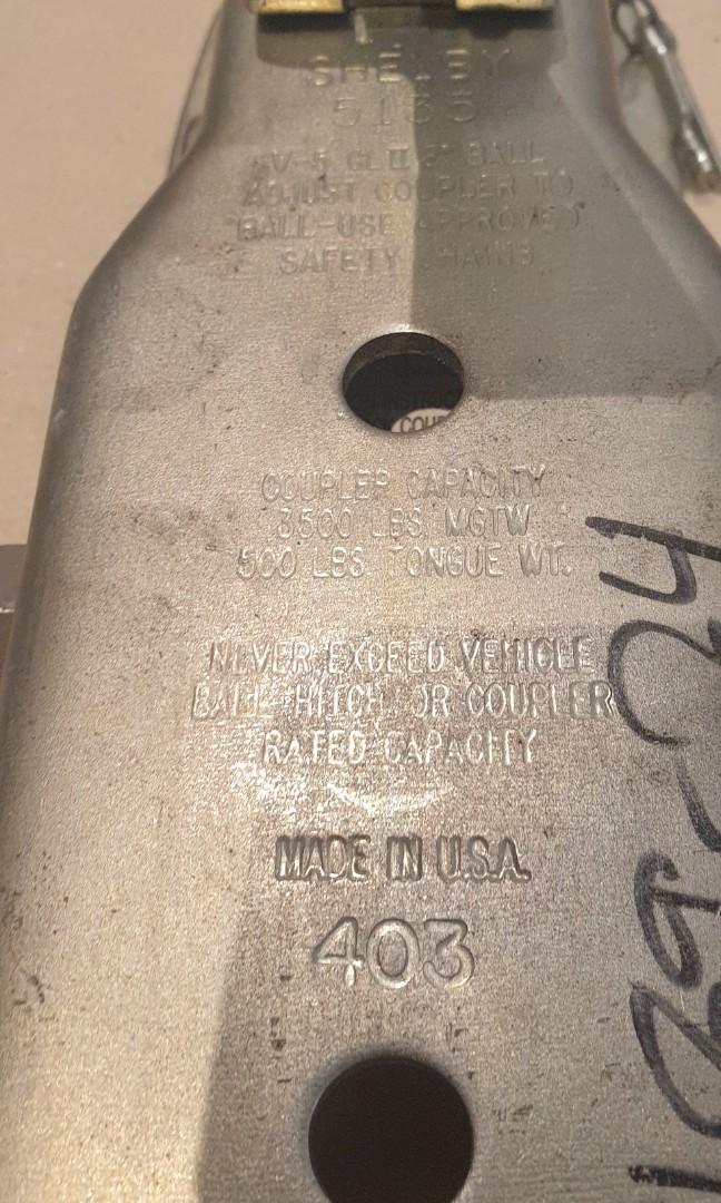 Trailer coupler (Category: Construction Tools & Equipment) located in Manila. Submitted by zandre615 (Listing ID 1147451908, Image 3). Description: Shelby trailer coupler for sale Class II, 3,500 lbs rating 2 inches ball 3 inches chanel With mounting hardware US made Add shipping.