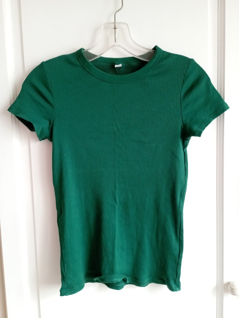 Womens Deep Emerald Ribbed U-Neck Tee main image 0