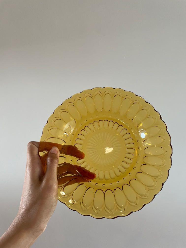 Vintage amber brown dinner retro glass dining plate, Furniture & Home